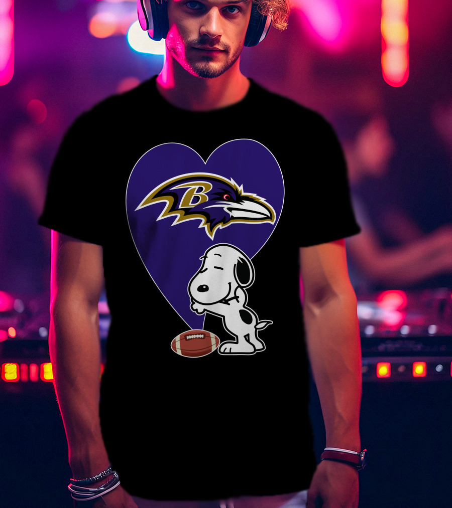 Baltimore Ravens Snoopy Heart Football Hug T-Shirt