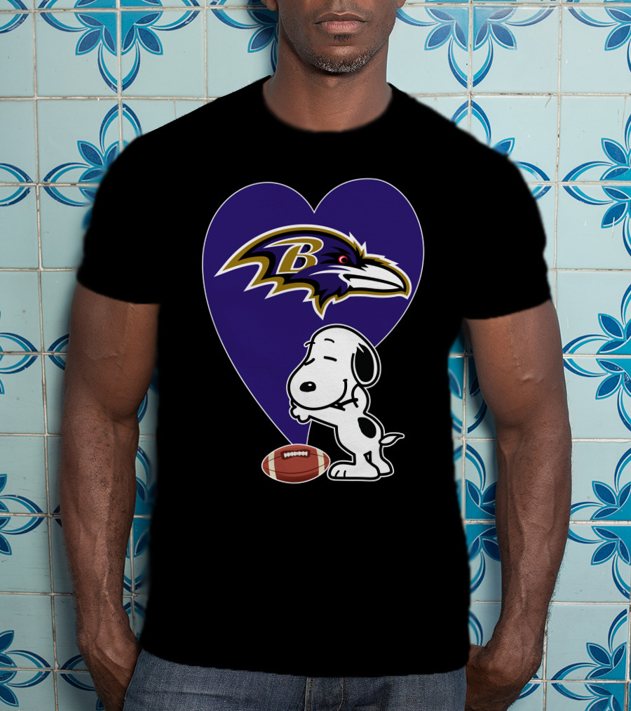 Baltimore Ravens Snoopy Heart Football Hug T-Shirt