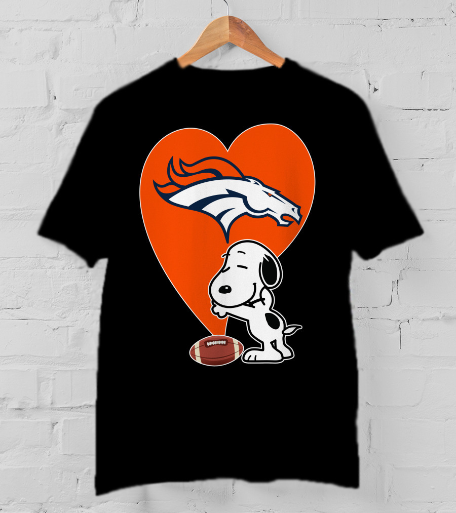 Denver Broncos Snoopy Hug Heart Logo Football T-Shirt