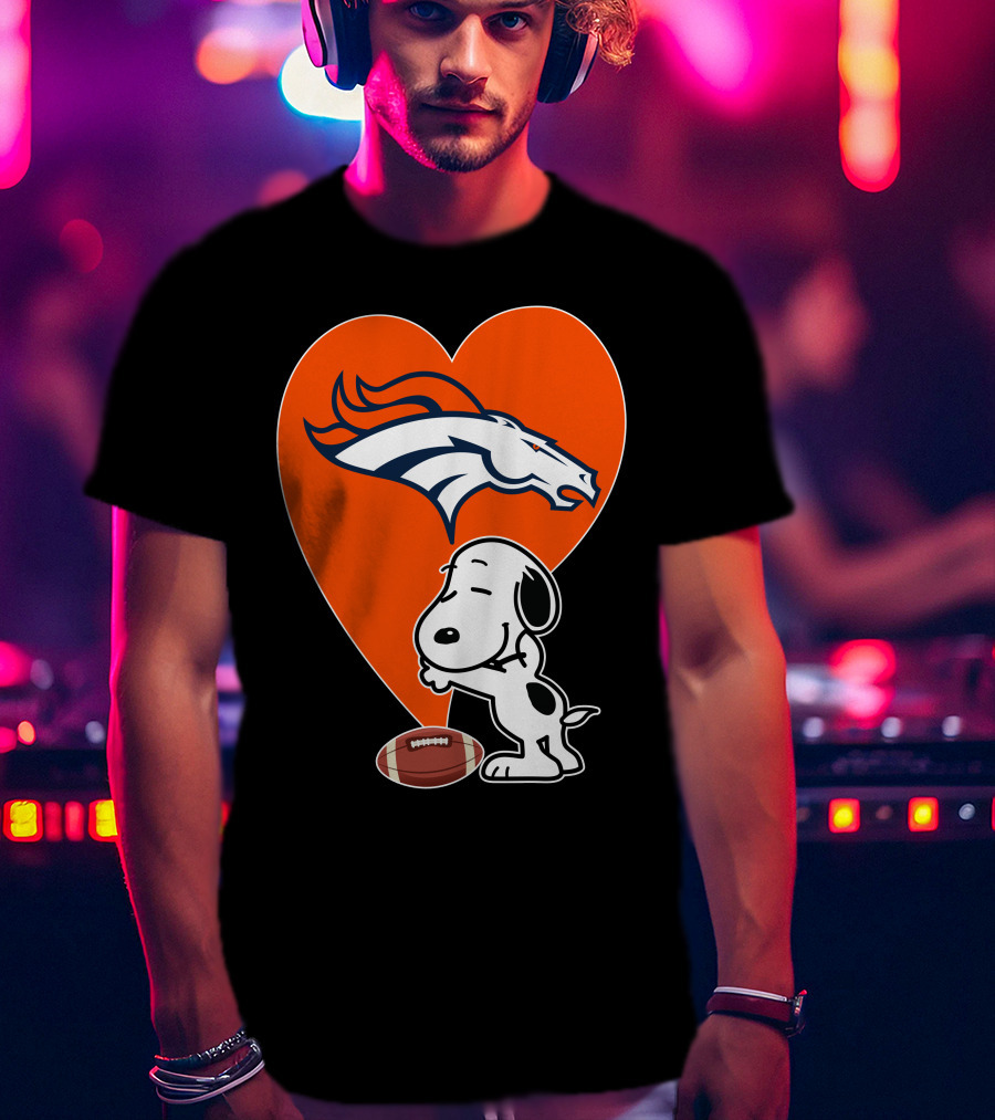 Denver Broncos Snoopy Hug Heart Logo Football T-Shirt