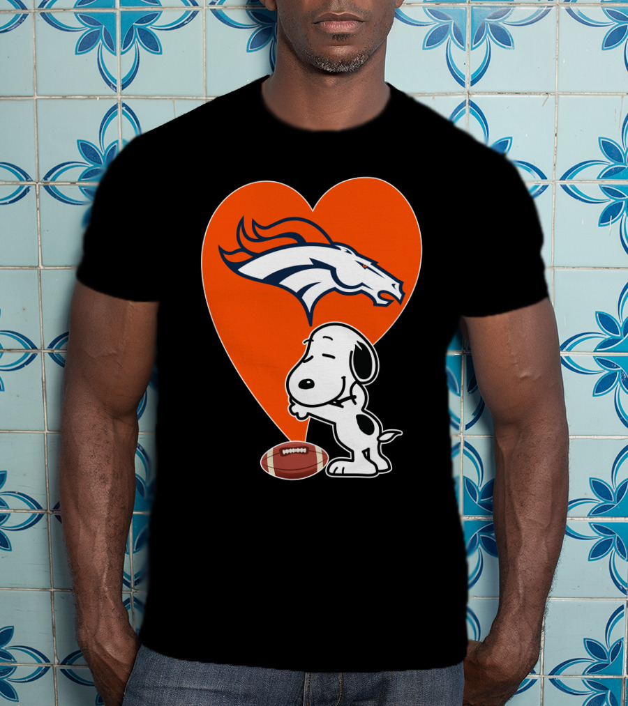 Denver Broncos Snoopy Hug Heart Logo Football T-Shirt