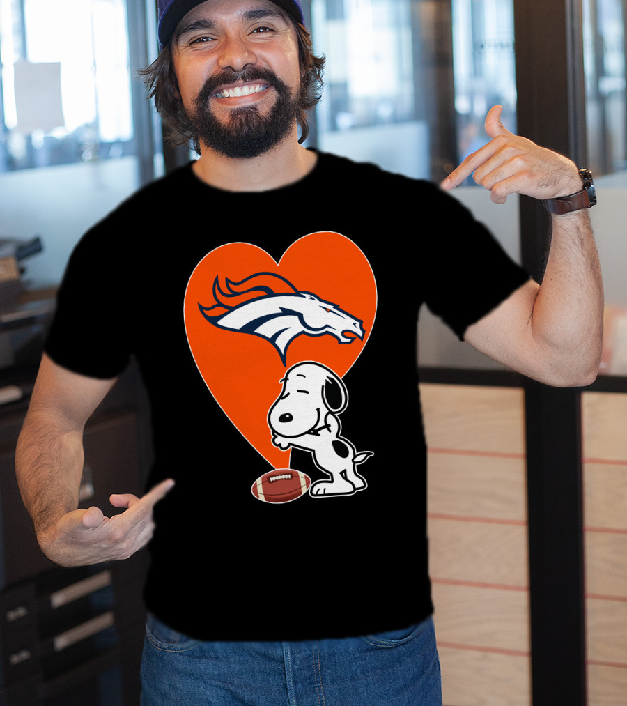 Denver Broncos Snoopy Hug Heart Logo Football T-Shirt