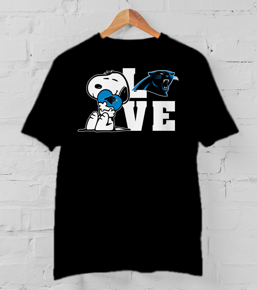 Snoopy Love Carolina Panthers Logo Peanuts NFL Football T-Shirt