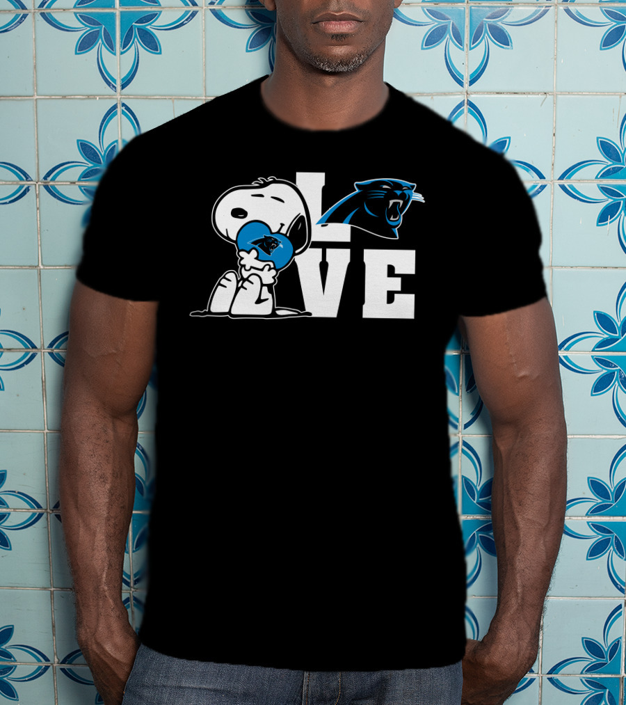 Snoopy Love Carolina Panthers Logo Peanuts NFL Football T-Shirt