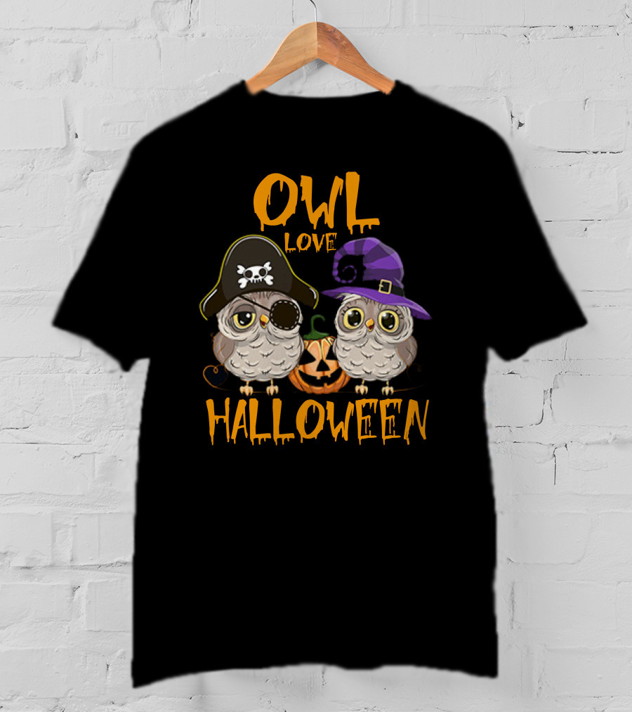 Owl Love Halloween Pirate And Witch Owls Pumpkin T-Shirt