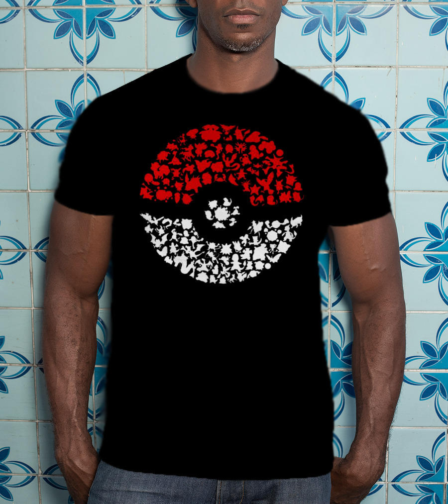 PokEmon 146A PokE Ball Design With Red And White T-Shirt