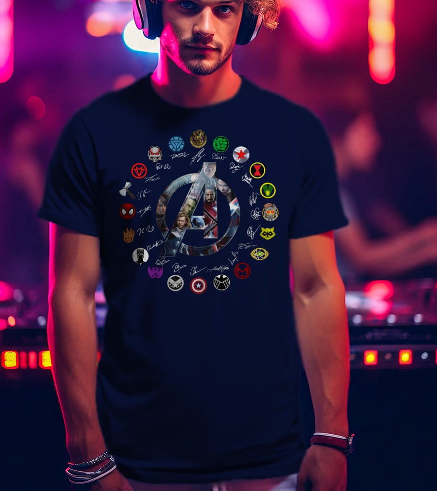Avengers Endgame Emblem With Iconic Superhero Logos T-Shirt