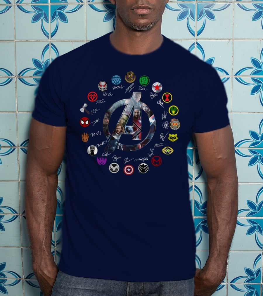 Avengers Endgame Emblem With Iconic Superhero Logos T-Shirt