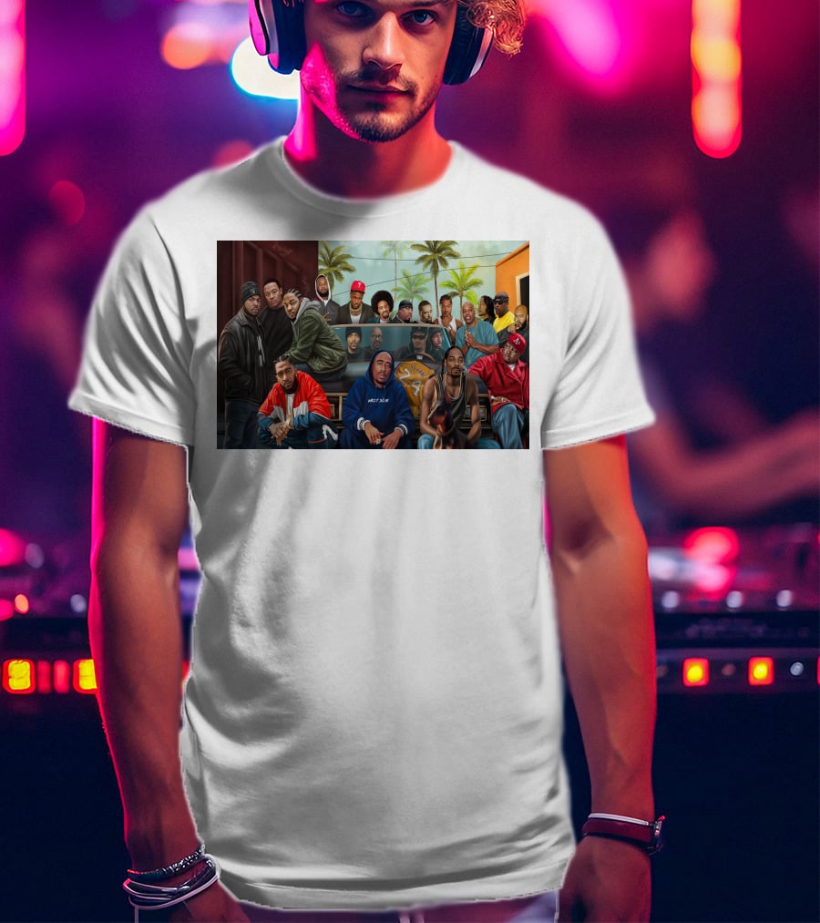 WCHH Hip Hop Legends Collage Icons In Urban Street Scene T-Shirt