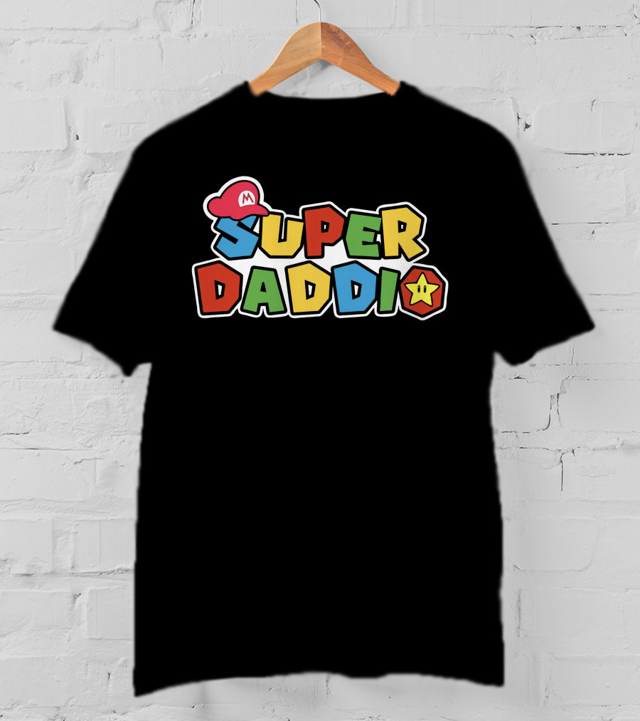 SUPER DADDIO Mario Style Father's Day Star Icons T-Shirt