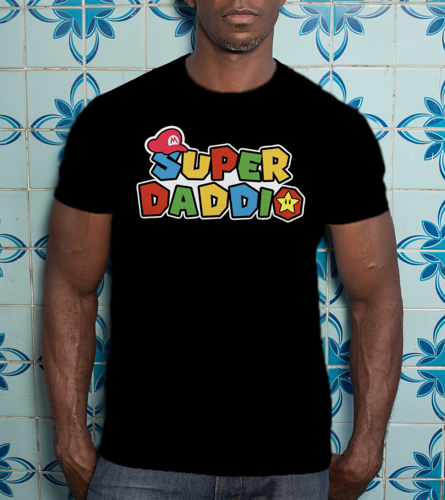 SUPER DADDIO Mario Style Father's Day Star Icons T-Shirt