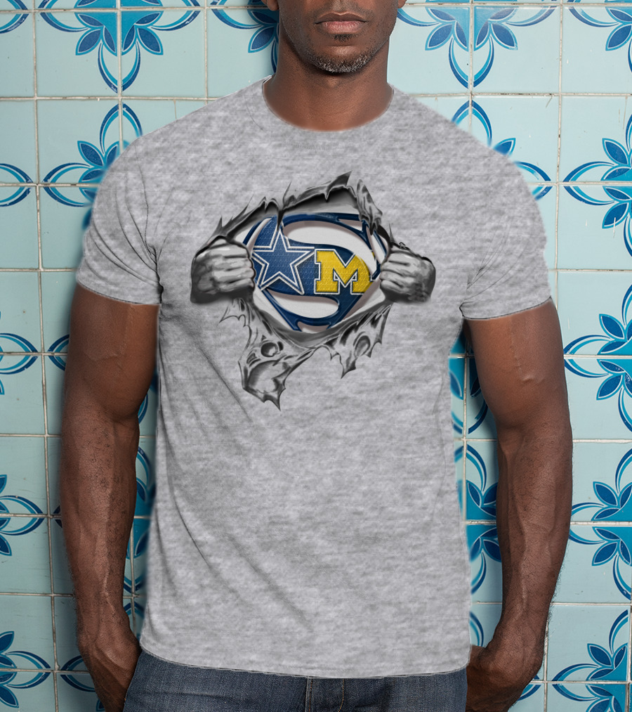 Cowboys Michigan Wolverines Superman Logo Fusion T-Shirt