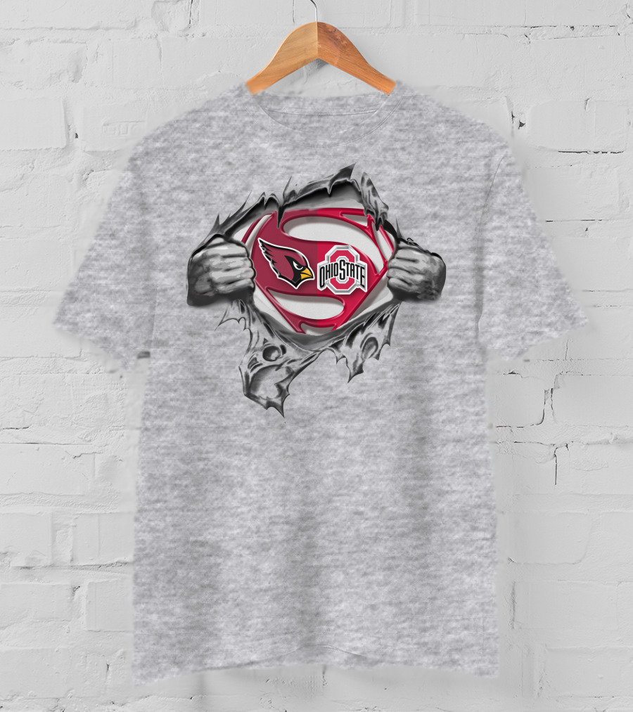 Arizona Cardinals Ohio State Buckeyes Superman Logo Tear Open Combo T-Shirt