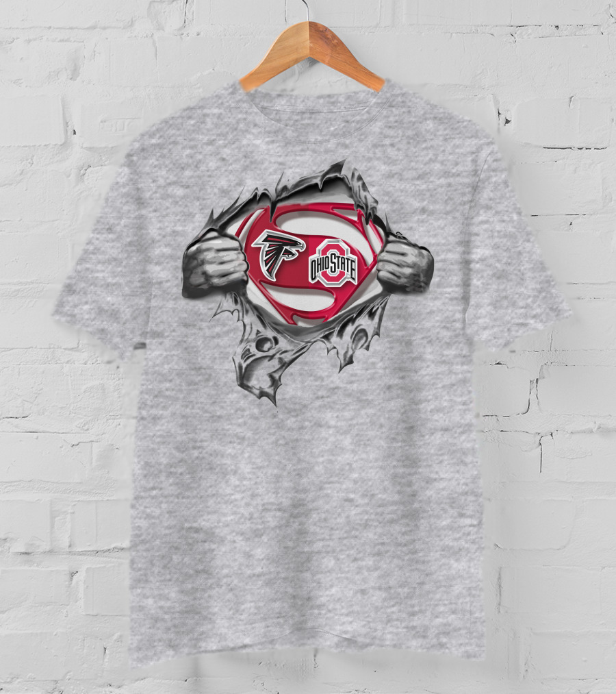 Atlanta Falcons Ohio State Buckeyes Superman Logo Torn Reveal T-Shirt