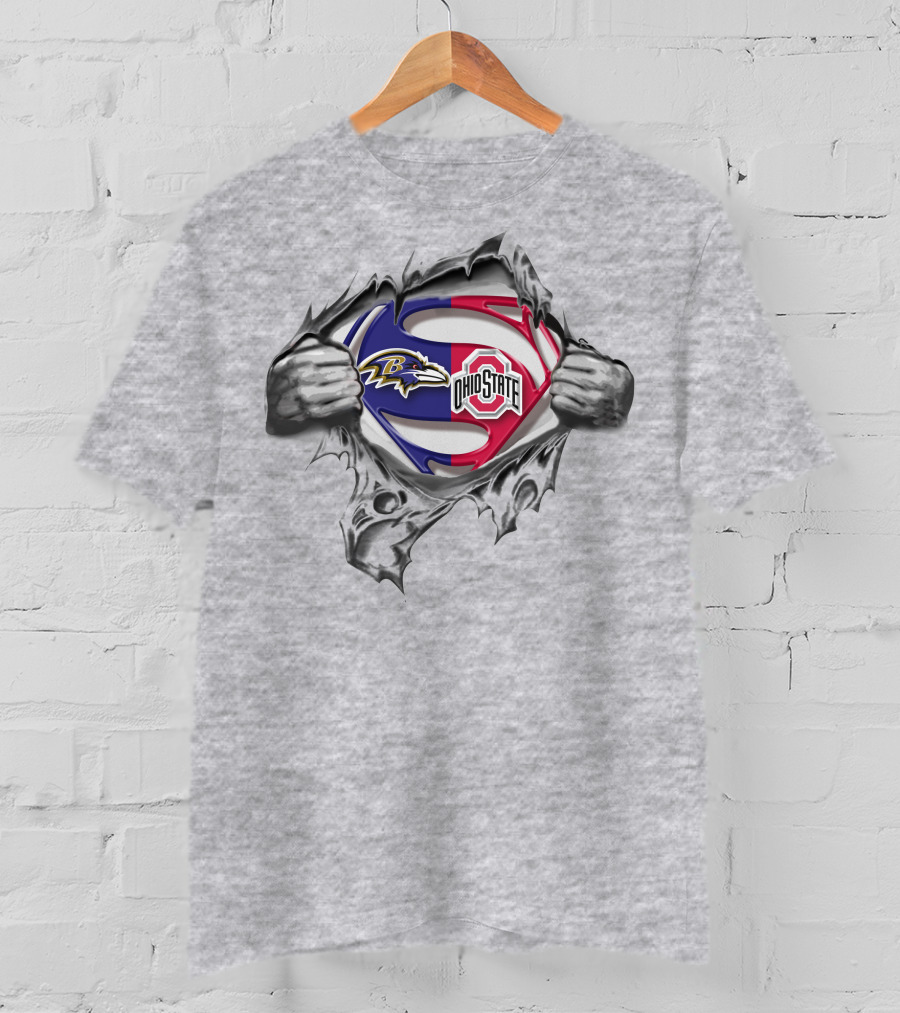 Baltimore Ravens Ohio State Buckeyes Superman Logo Crossover T-Shirt