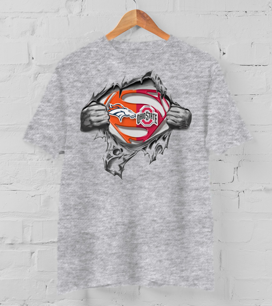 Denver Broncos Ohio State Buckeyes Superman Logo Tear Open T-Shirt