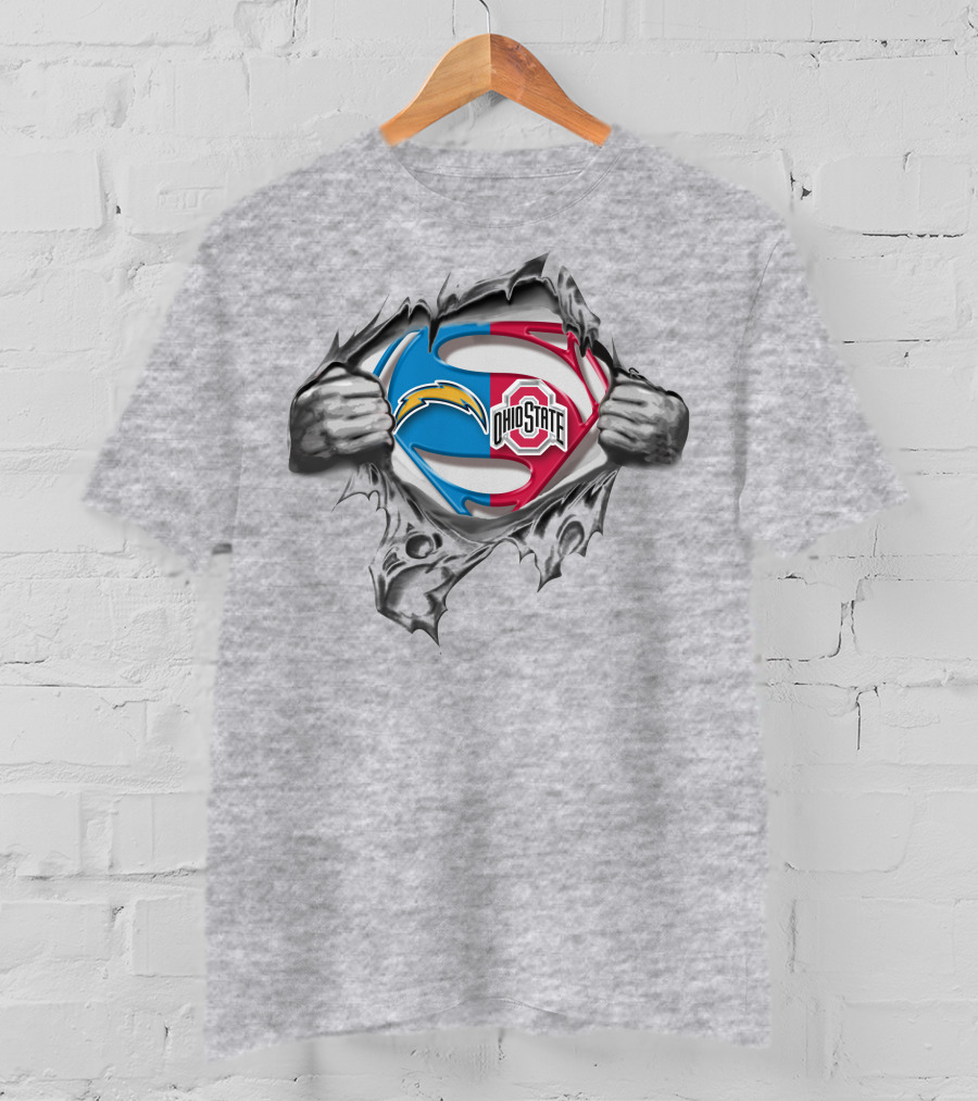 Los Angeles Chargers Ohio State Buckeyes Superman Logo Fusion T-Shirt