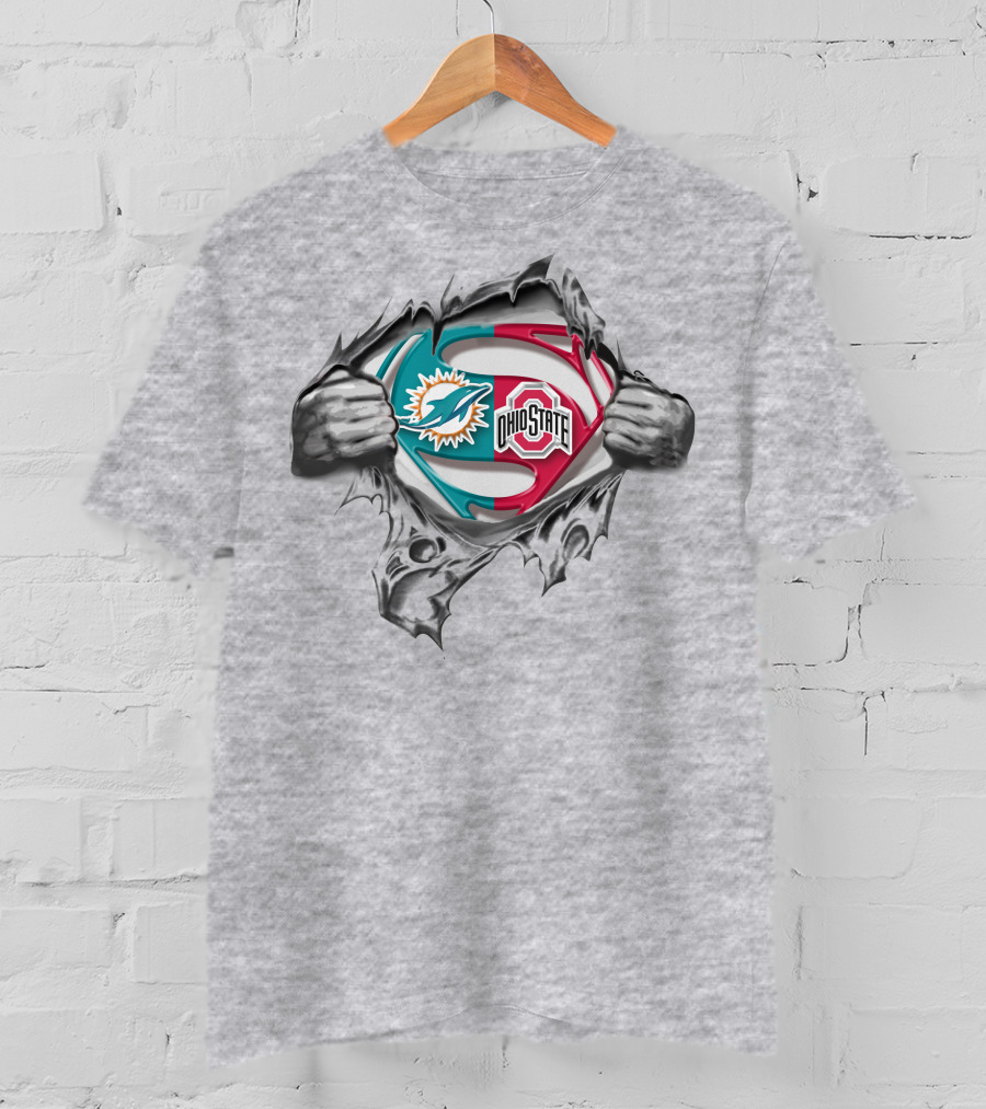 Miami Dolphins Ohio State Buckeyes Superman Logo Crossover T-Shirt