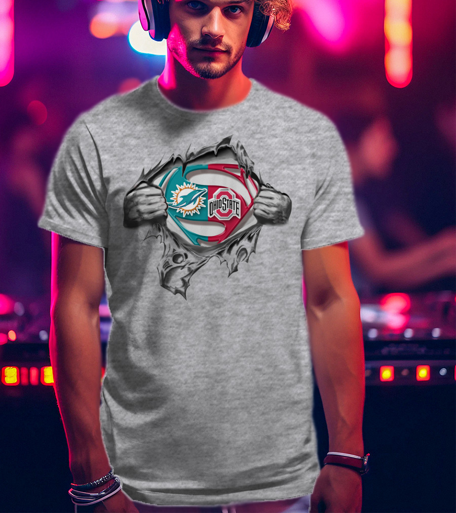 Miami Dolphins Ohio State Buckeyes Superman Logo Crossover T-Shirt