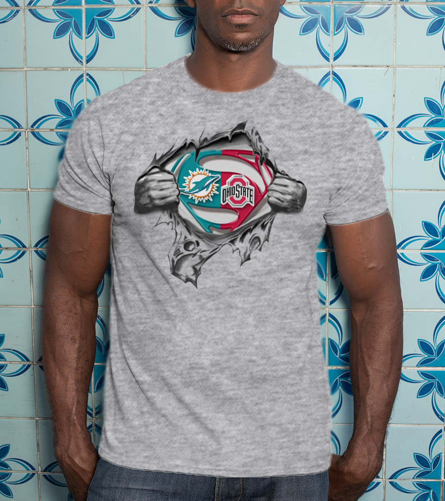 Miami Dolphins Ohio State Buckeyes Superman Logo Crossover T-Shirt