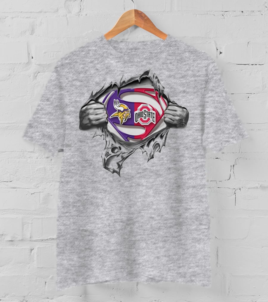 Minnesota Vikings Ohio State Buckeyes Superman Logo Crossover T-Shirt