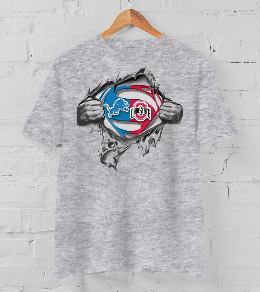 Detroit Lions Ohio State Buckeyes Superman Logo Tear T-Shirt