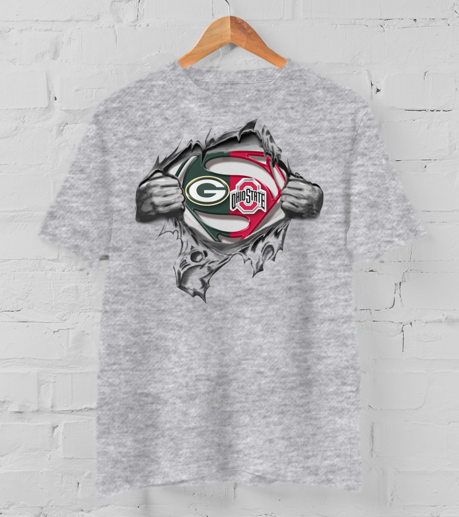 Green Bay Packers Ohio State Buckeyes Superman Logo Crossover T-Shirt