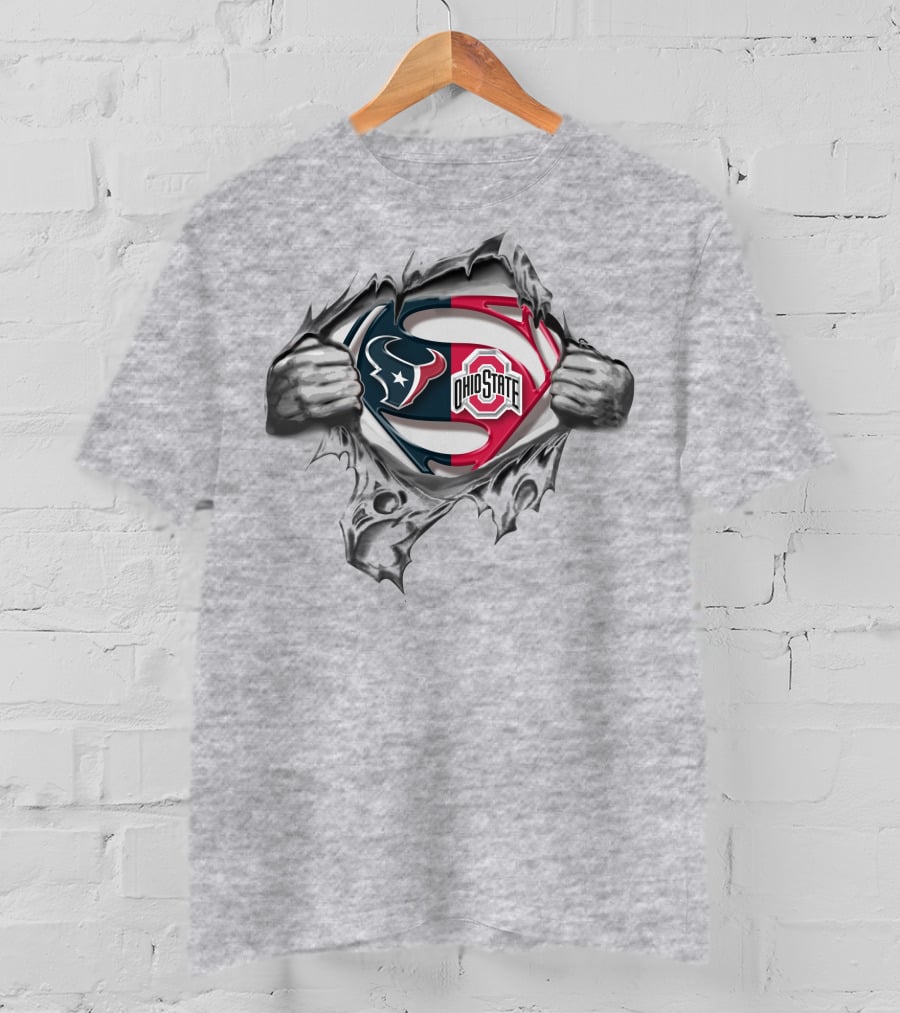 Houston Texans Ohio State Buckeyes Superman Logo Rip T-Shirt