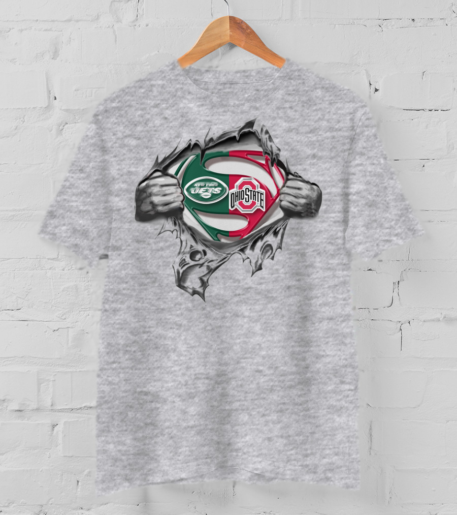 New York Jets Ohio State Buckeyes Superman Logo Crossover T-Shirt