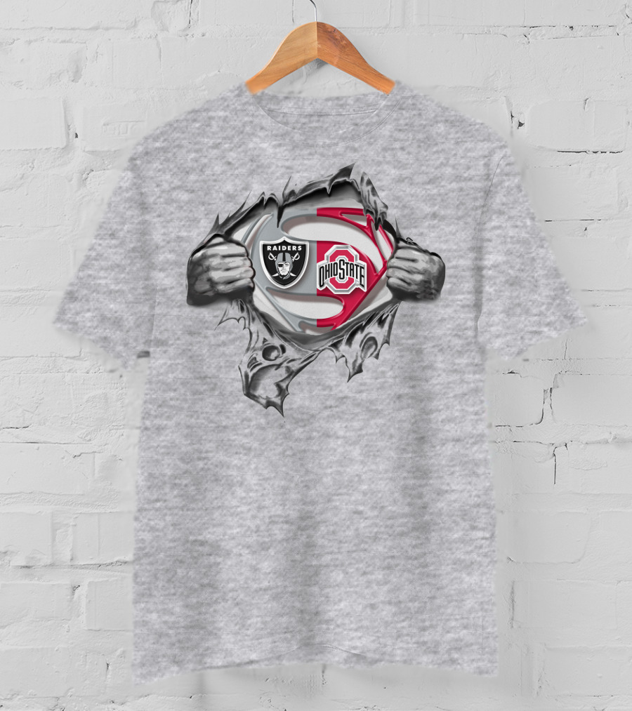 Oakland Raiders Ohio State Buckeyes Super Man Logo Crossover T-Shirt