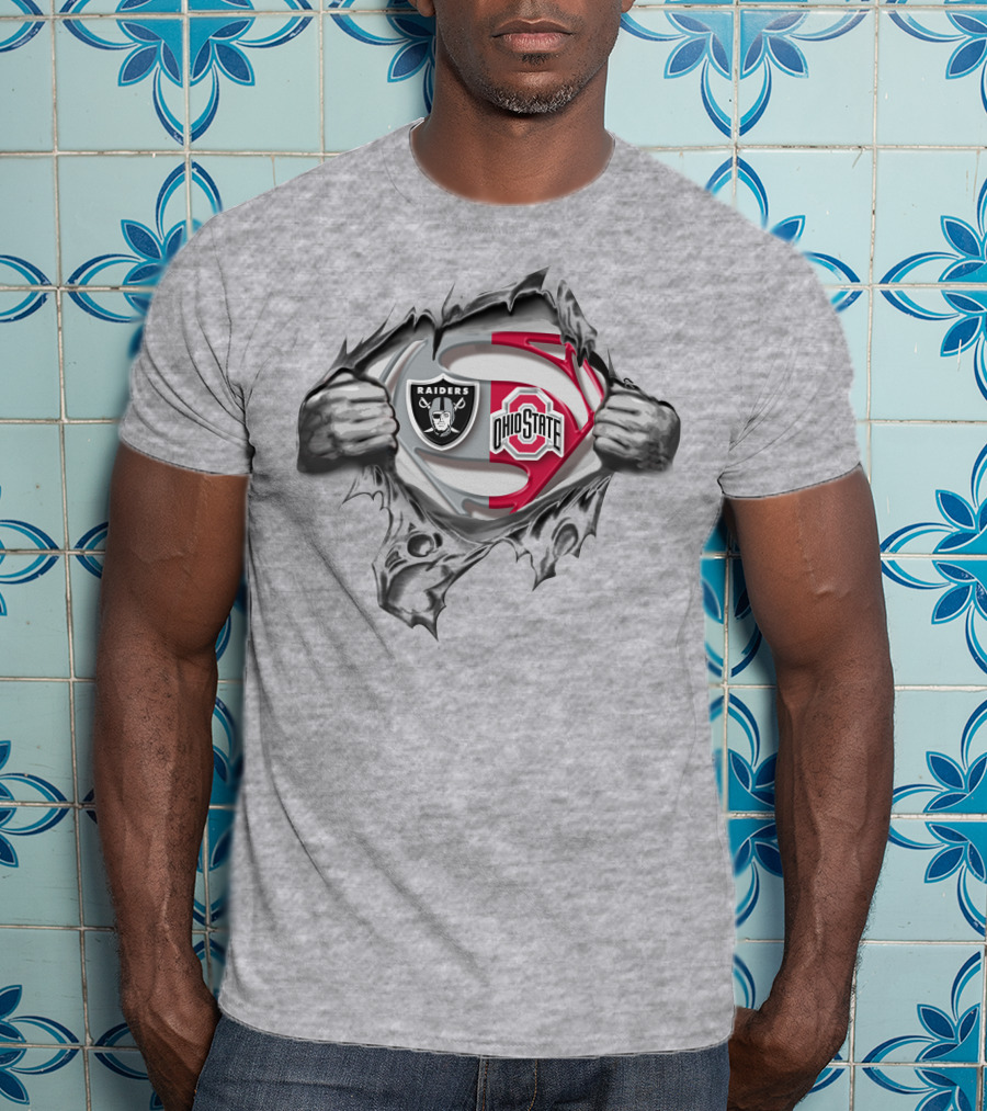 Oakland Raiders Ohio State Buckeyes Super Man Logo Crossover T-Shirt