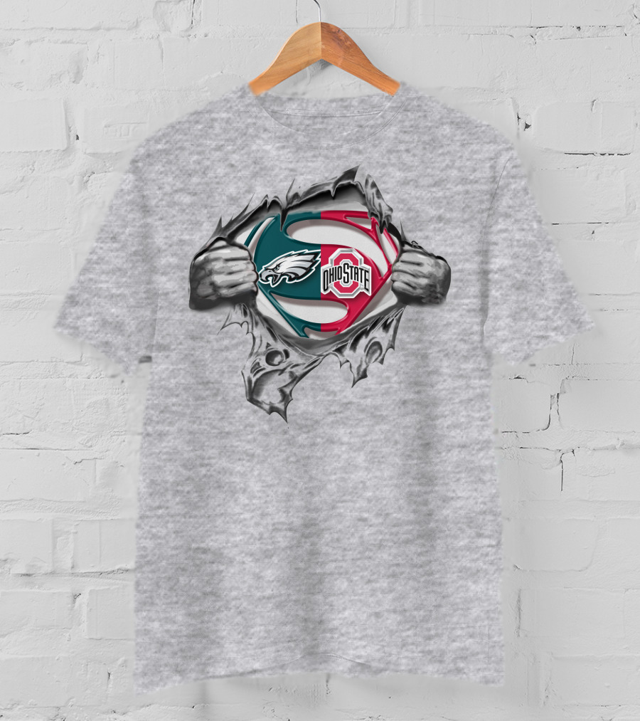 Philadelphia Eagles Ohio State Buckeyes Super Man Logo Mashup T-Shirt