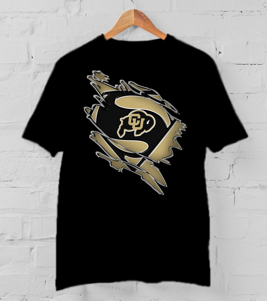 Colorado Buffaloes Superman Logo Inside Rip Effect T-Shirt