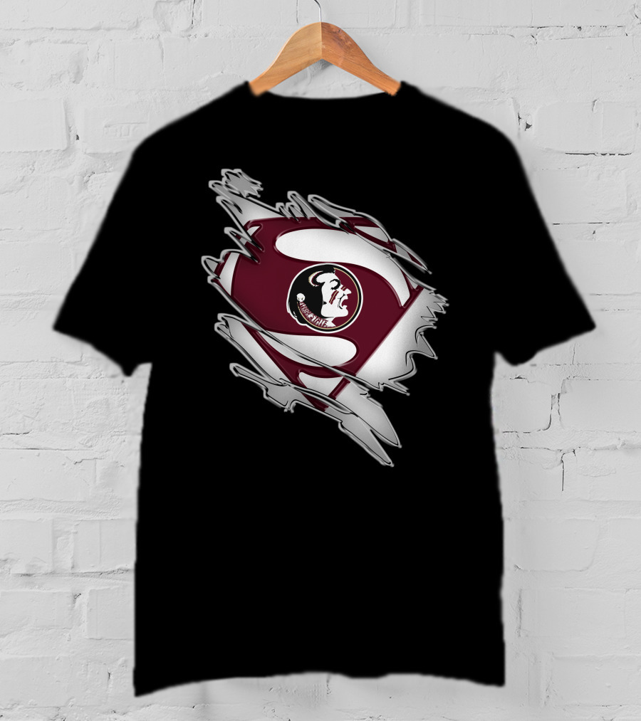 Florida State Seminoles Superman Logo Icon With Torn Suit Effect T-Shirt
