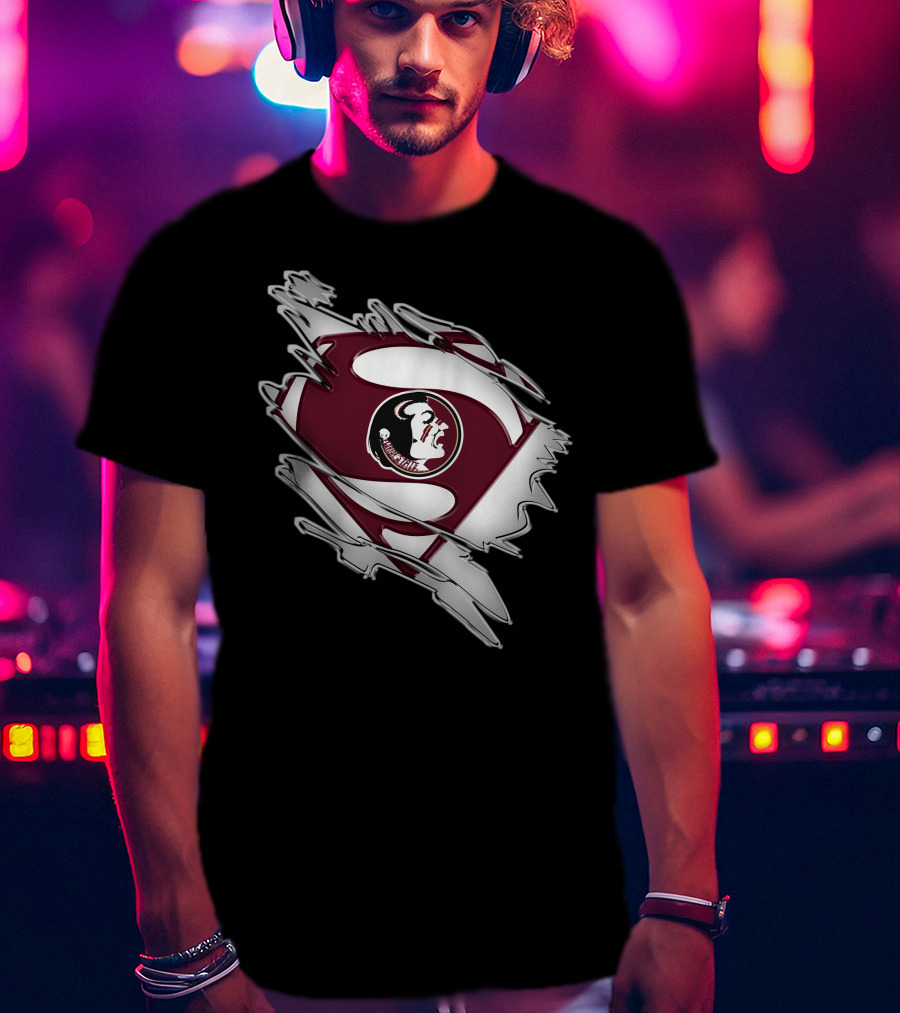 Florida State Seminoles Superman Logo Icon With Torn Suit Effect T-Shirt