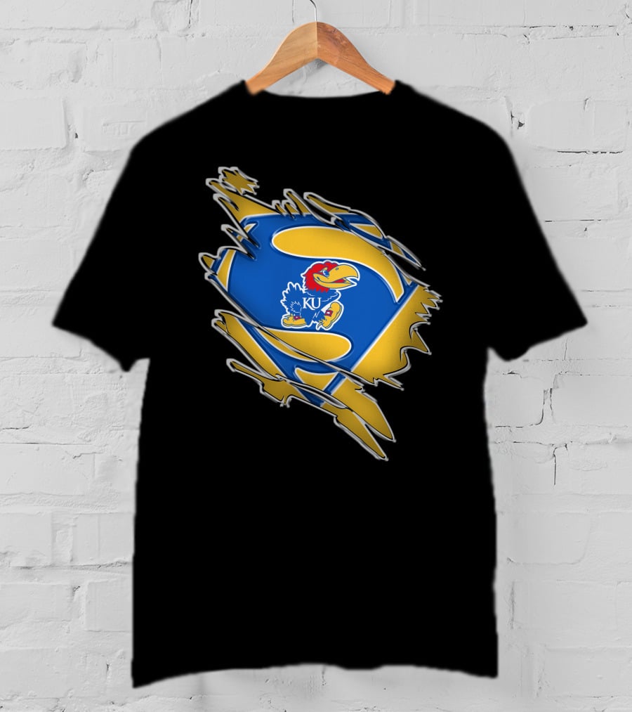 Kansas Jayhawks Super Man Logo KU Jayhawk Crest T-Shirt