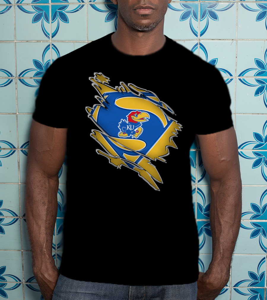 Kansas Jayhawks Super Man Logo KU Jayhawk Crest T-Shirt