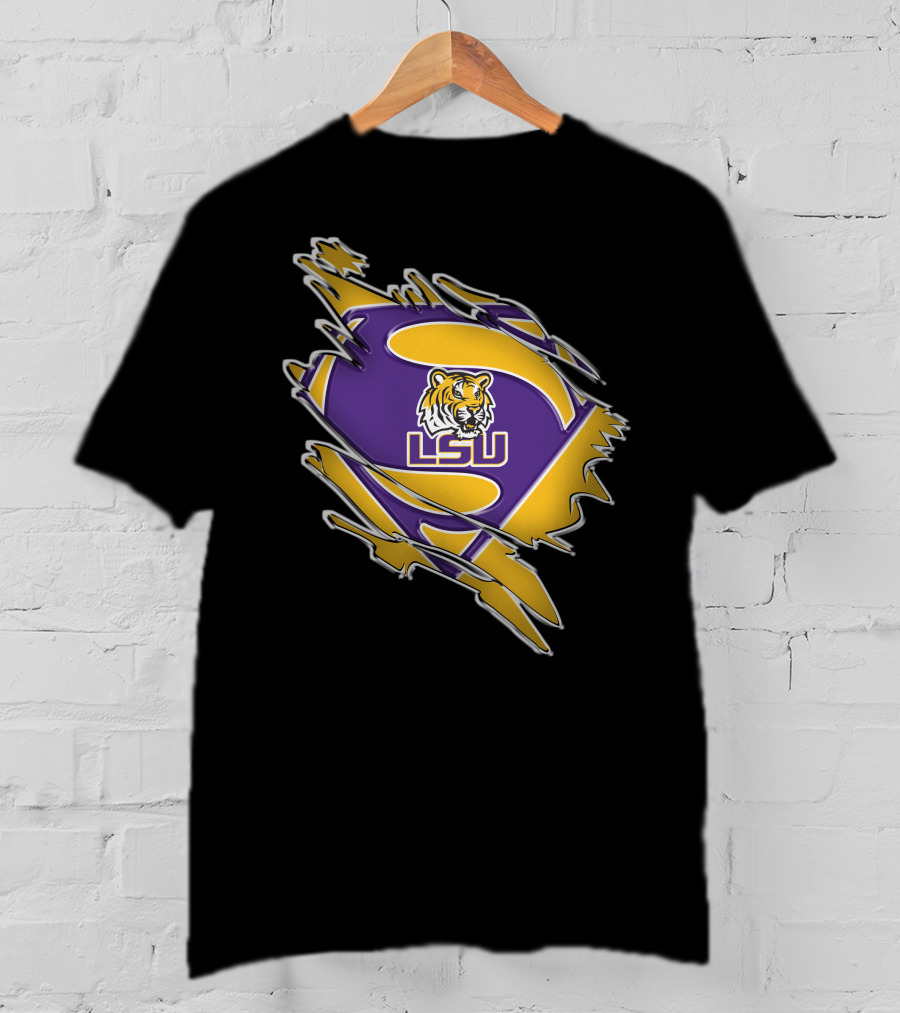 LSU Tigers Superman Logo Rip T-Shirt