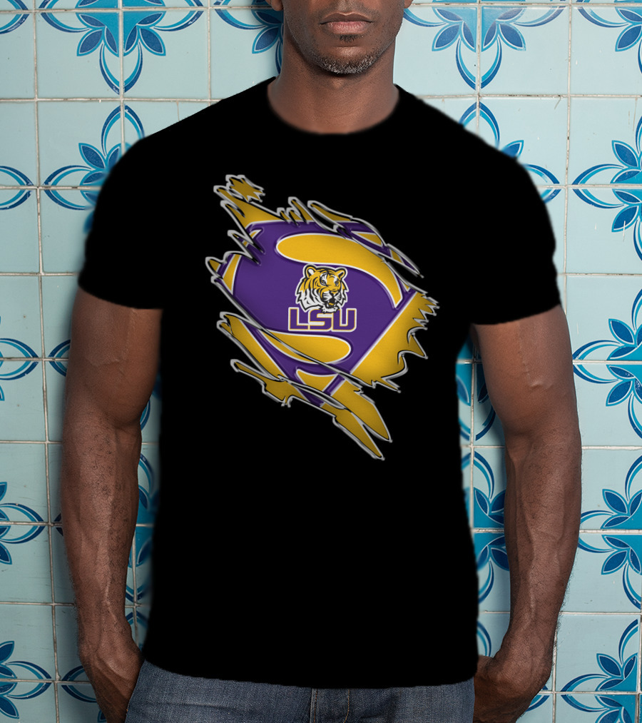 LSU Tigers Superman Logo Rip T-Shirt