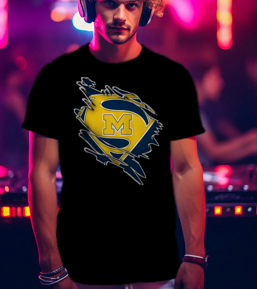 Michigan Wolverines Superman Logo Combination T-Shirt