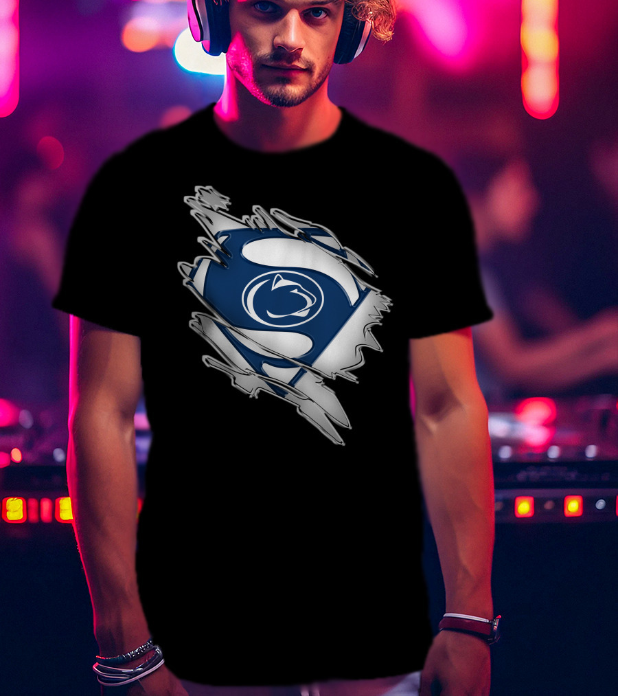 Penn State Nittany Lions Superman Logo Blue And White Shield T-Shirt