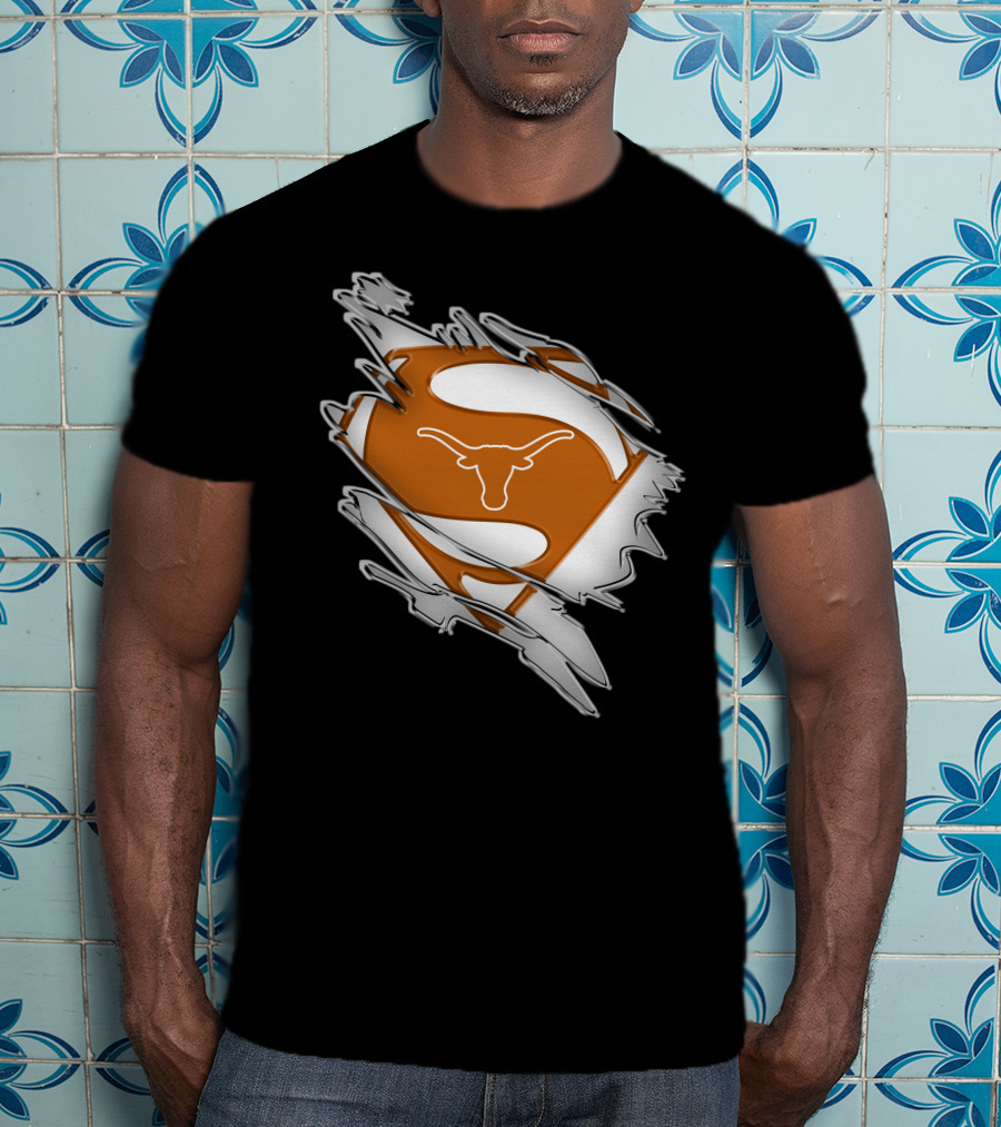 Texas Longhorns Superman Logo Rip T-Shirt