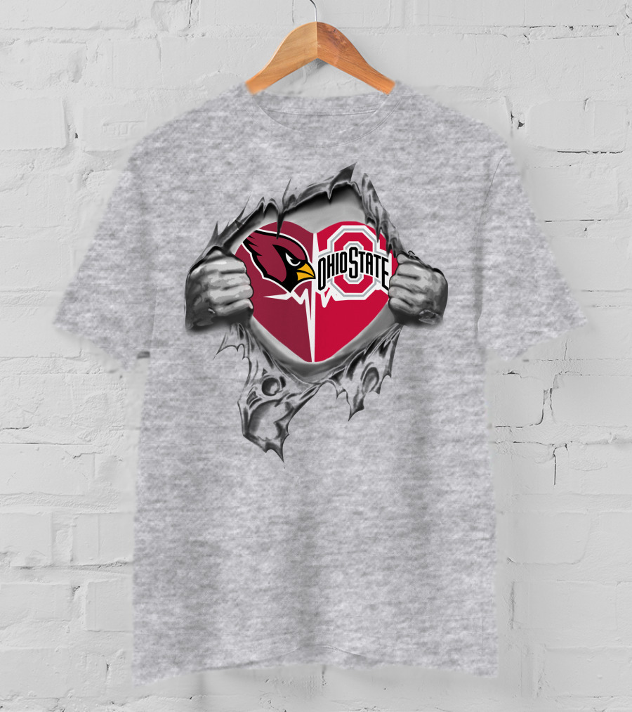 Arizona Cardinals Ohio State Buckeyes Heart Logo Peeling T-Shirt