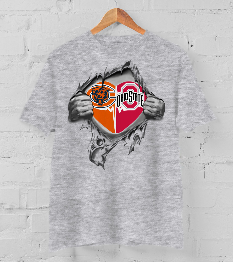 Chicago Bears Ohio State Buckeyes Logo Fusion With Torn T-Shirt