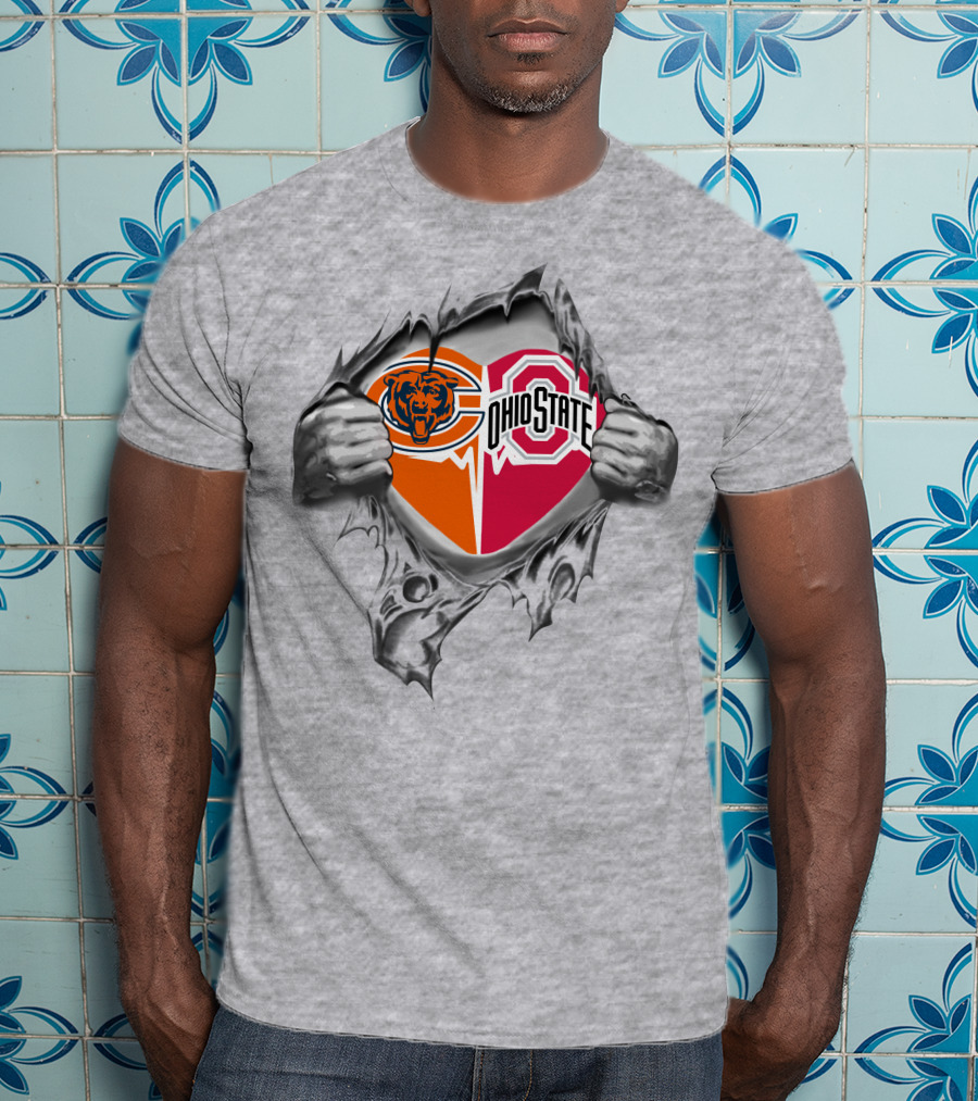 Chicago Bears Ohio State Buckeyes Logo Fusion With Torn T-Shirt