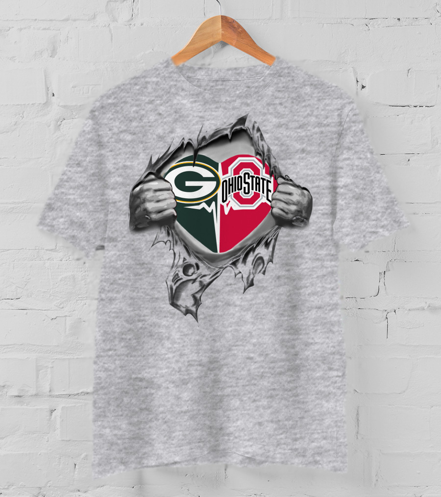 Green Bay Packers And Ohio State Buckeyes Logo Fusion T-Shirt
