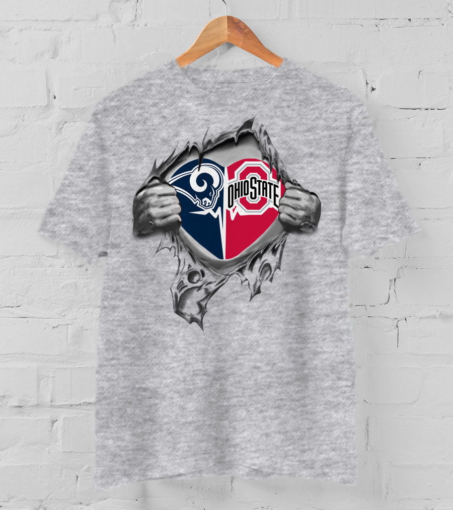 Los Angeles Rams Ohio State Buckeyes Heart Tear Underneath Football Fan Unity T-Shirt