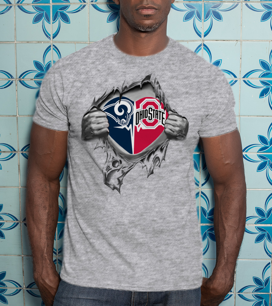 Los Angeles Rams Ohio State Buckeyes Heart Tear Underneath Football Fan Unity T-Shirt