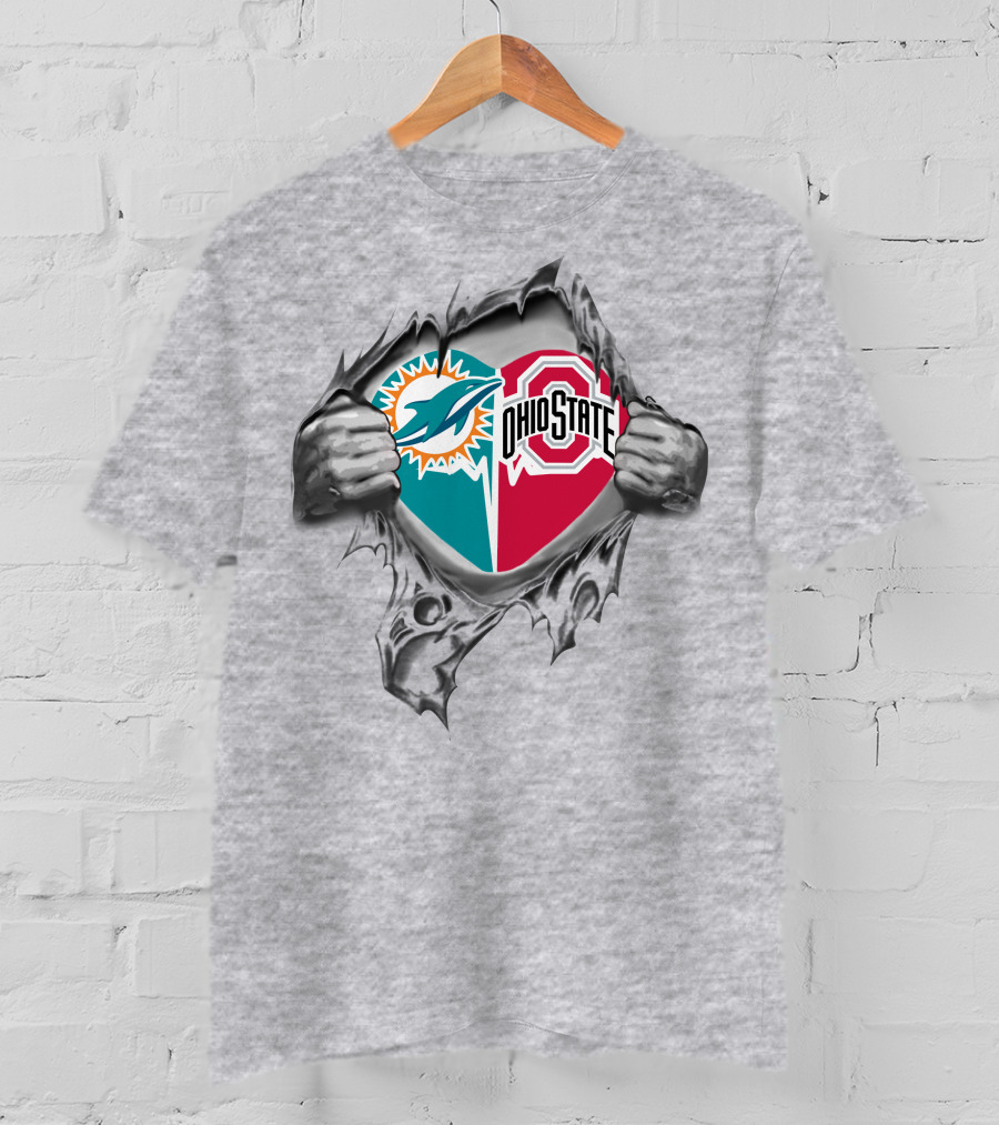 Miami Dolphins Ohio State Buckeyes Heart Torn T-Shirt