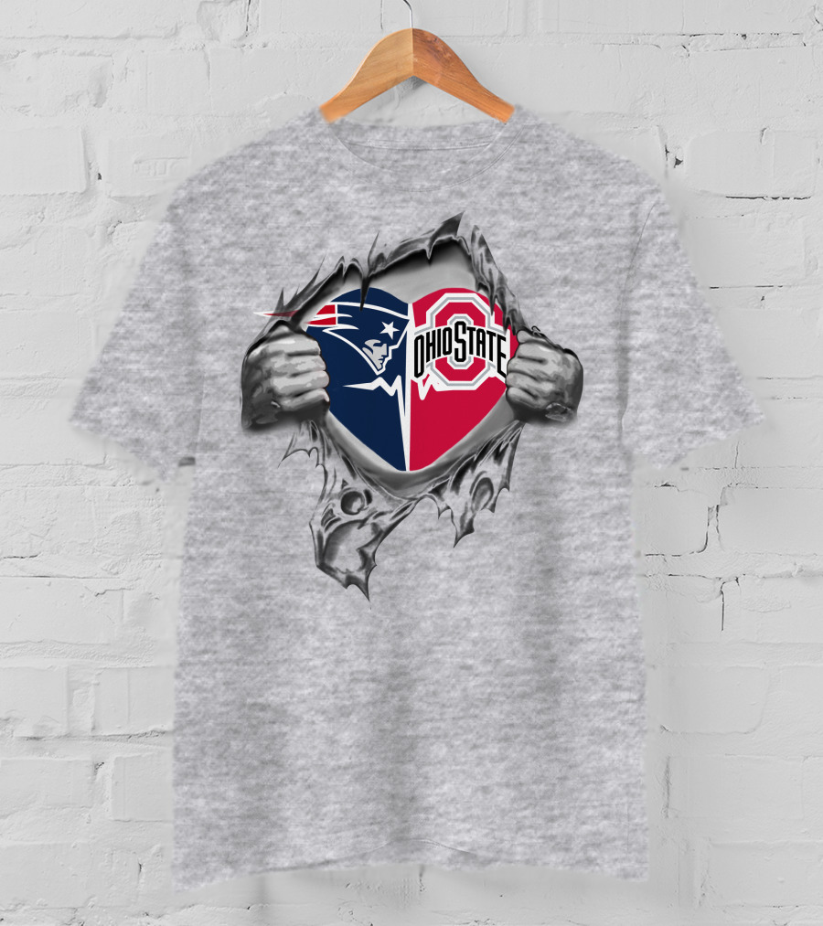 New England Patriots Ohio State Buckeyes Torn Heart Logo Fusion T-Shirt